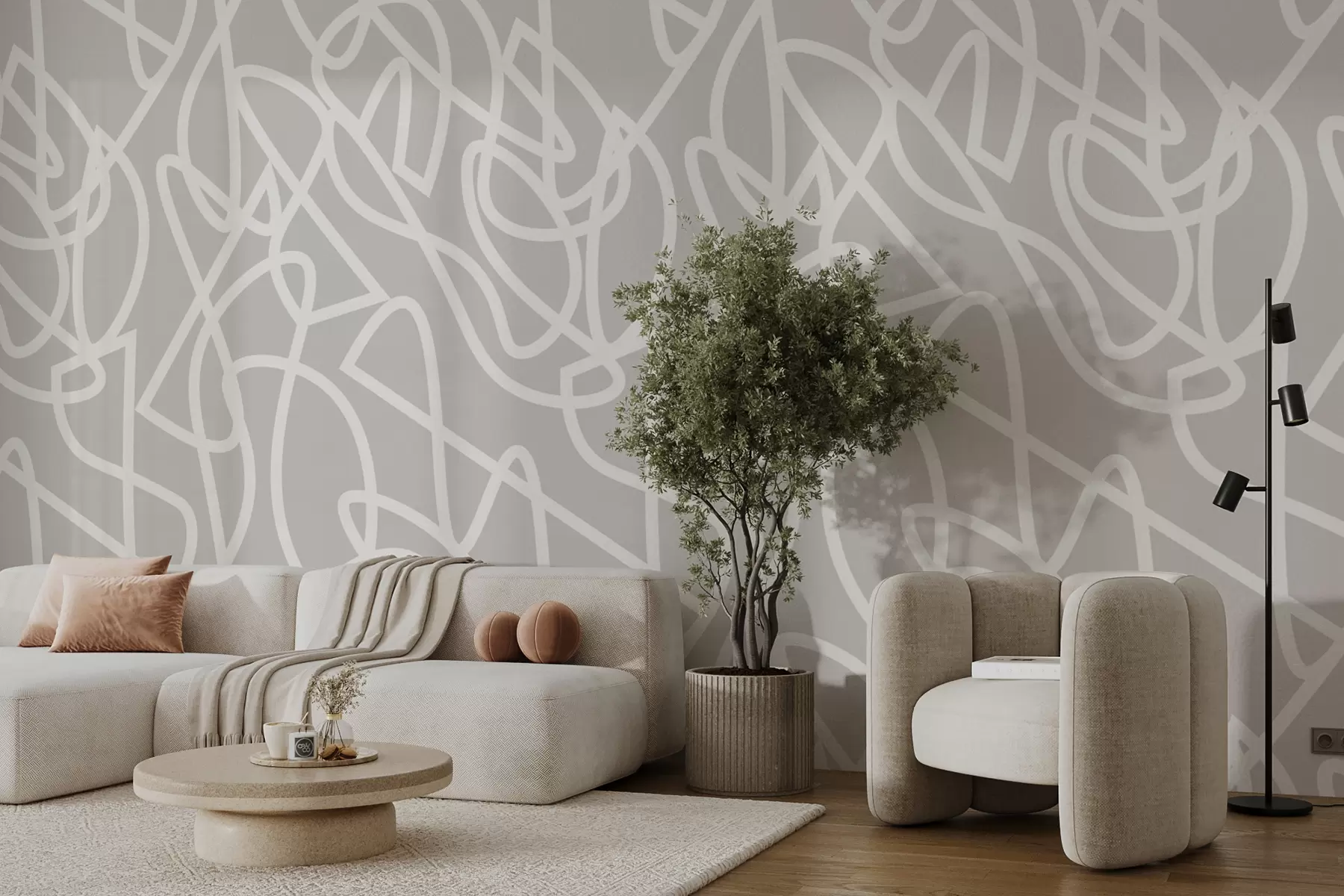 murales de pared Líneas de tendencia en estilo boho minimalista en gris u99097v4