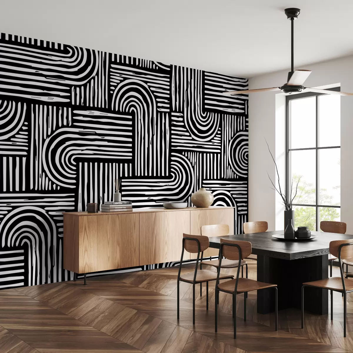 murales de pared Los patrones negros de caminos sin fin u99089v4