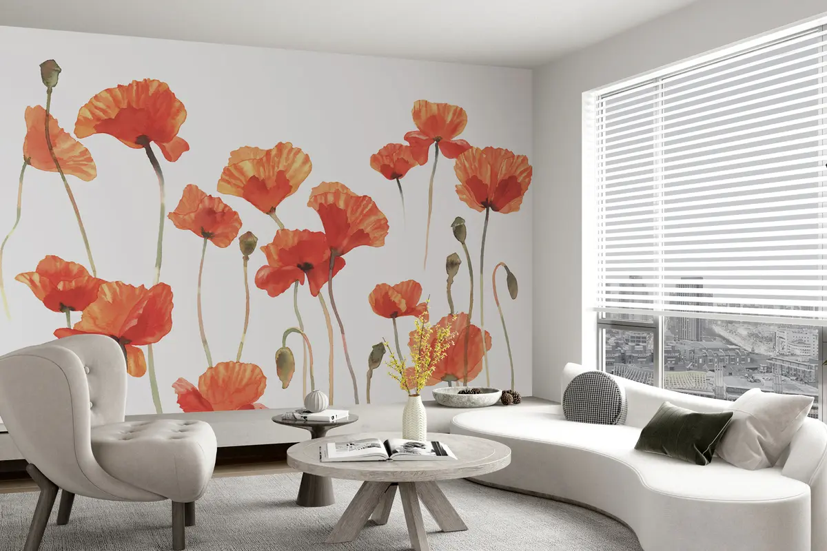 murales de pared Amapolas en acuarela sobre fondo blanco u99552
