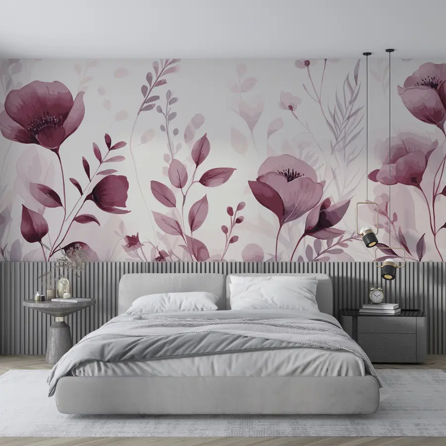 murales de pared Flores rosas sobre fondo blanco u99558