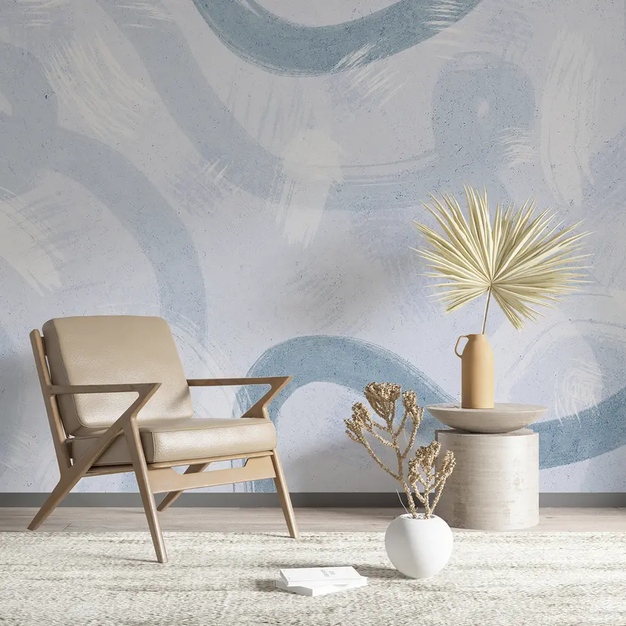 murales de pared Pinceladas, patrón abstracto dibujado a mano, colores azules u99656v1