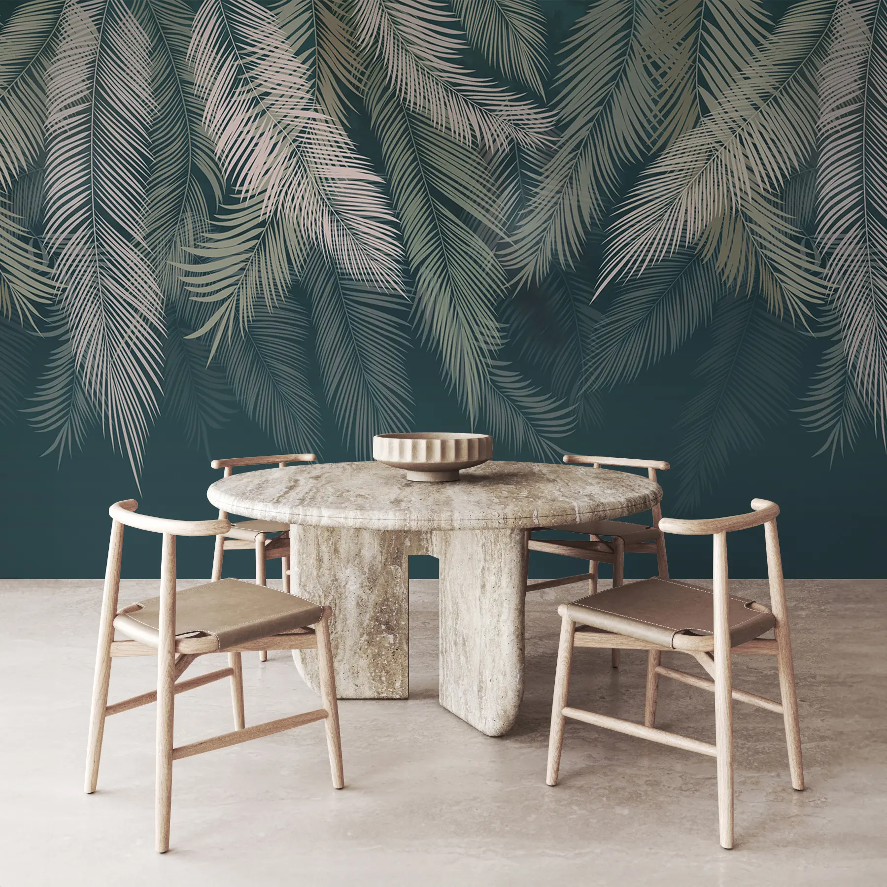 murales de pared Hojas de palmera sobre fondo verde oscuro u48556v2d2